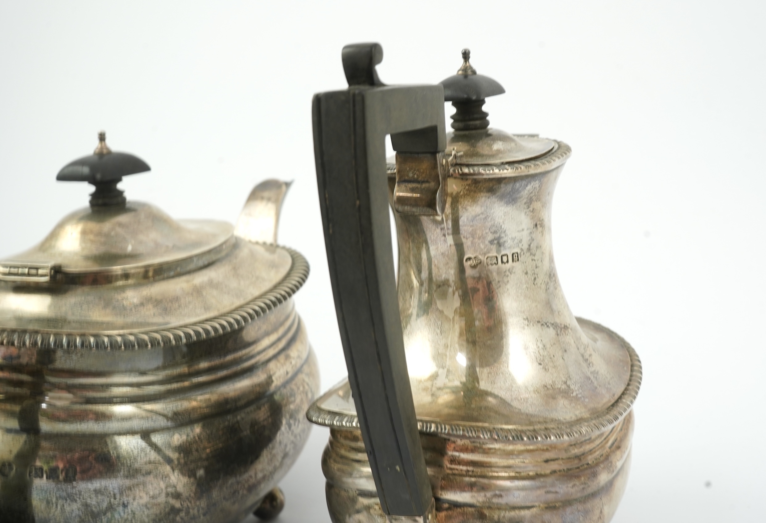 A George V silver four piece tea set, by The Goldsmiths & Silversmiths Co Ltd